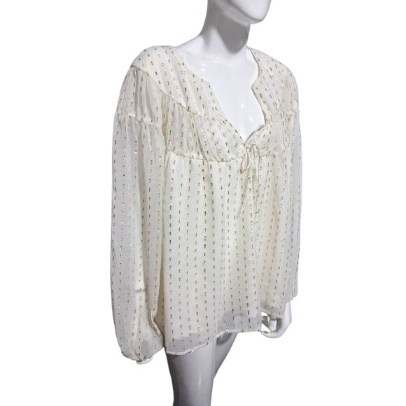 Old Navy Women's XXL Fairycore Split Neck Sheer Metallic Whimsical‎ Chiffon Top - Picture 3 of 11